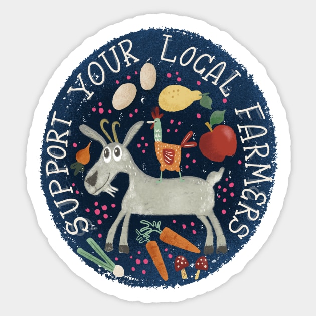 Support your local farmer//farmers market goat,fruit,vegetables design Sticker by Bridgett3602